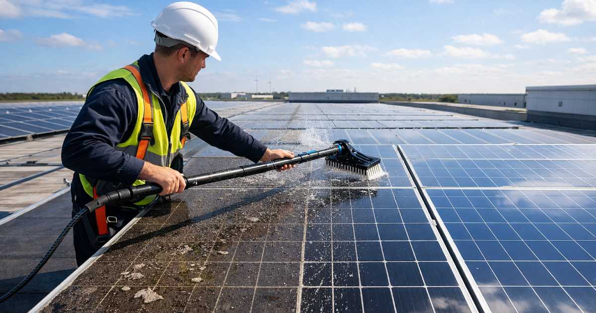 rooftop solar panle cleaning in action